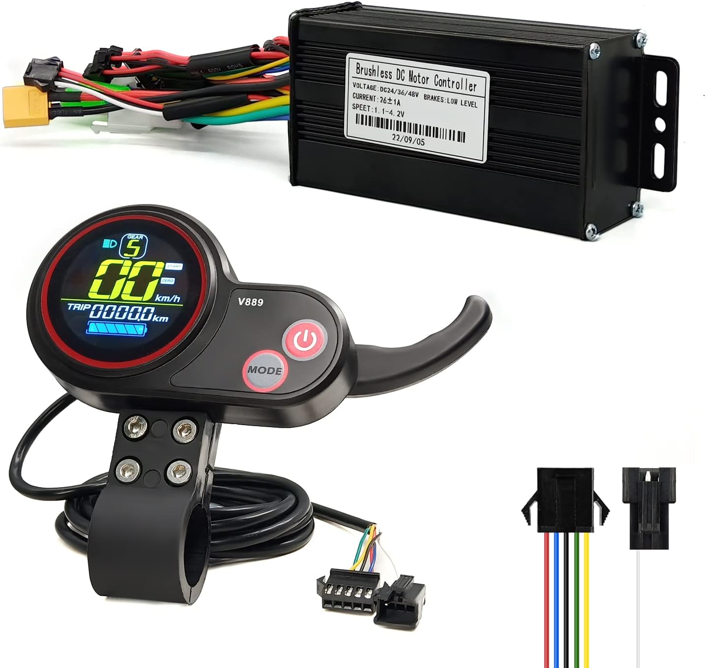 Electric Scooter Ebike 26A/30A Sine Wave Controller with LCD V889 Display for 1000W Hub Motor Electric Bike Accessories