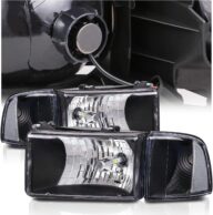 M-AUTO Headlamps Assembly with 2 Pre-assembled 6000K LED Bulbs Compatible with 1994-2001 Dodge Ram 1500 Truck, 1994-2002 Ram 2500/3500 Pickup, Black Housing Clear Lens Clear Corner