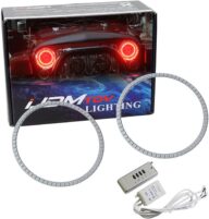 iJDMTOY 132-LED RGB Multi-Color LED Angel Eyes Halo Rings Compatible With Jeep Wrangler JK (Also fit any car with 7-Inch front lamps)