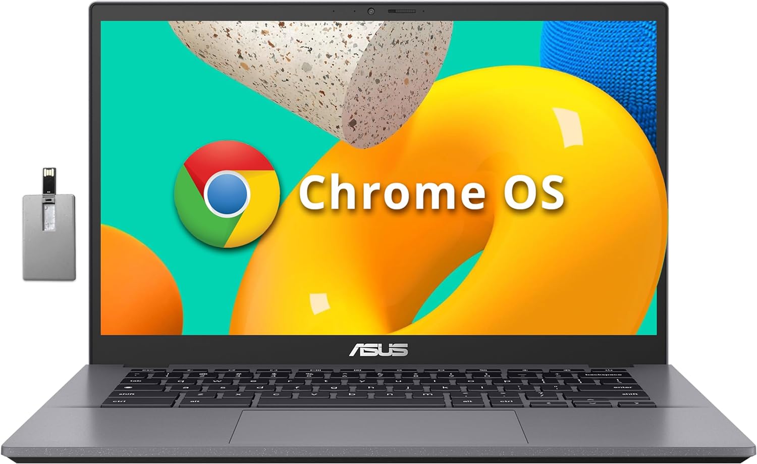 ASUS Chromebook Plus CX34 14″ FHD Laptop, Intel Core i3 1215U, 8GB LPDDR5 RAM, 128GB SSD, Intel UHD Graphics, 1080p Camera, WiFi 6, Bluetooth 5.2, Chrome OS, Gray, 128GB Hotface USB Card