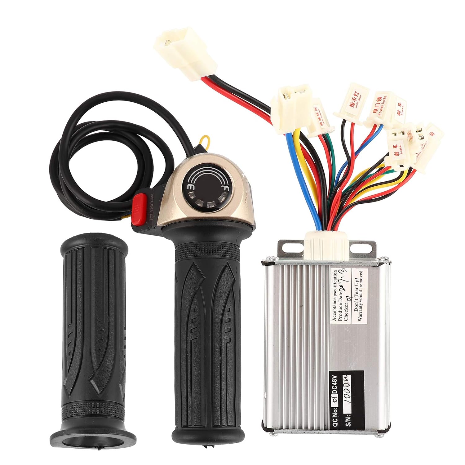 E‑Bike Controller Set, Aluminum Alloy Brushless Motor Controller with Power Display Handlebar, 48V 1000W Ebike Motor Kit Bike Conversion Kit for Various, Tricycles and Scooters