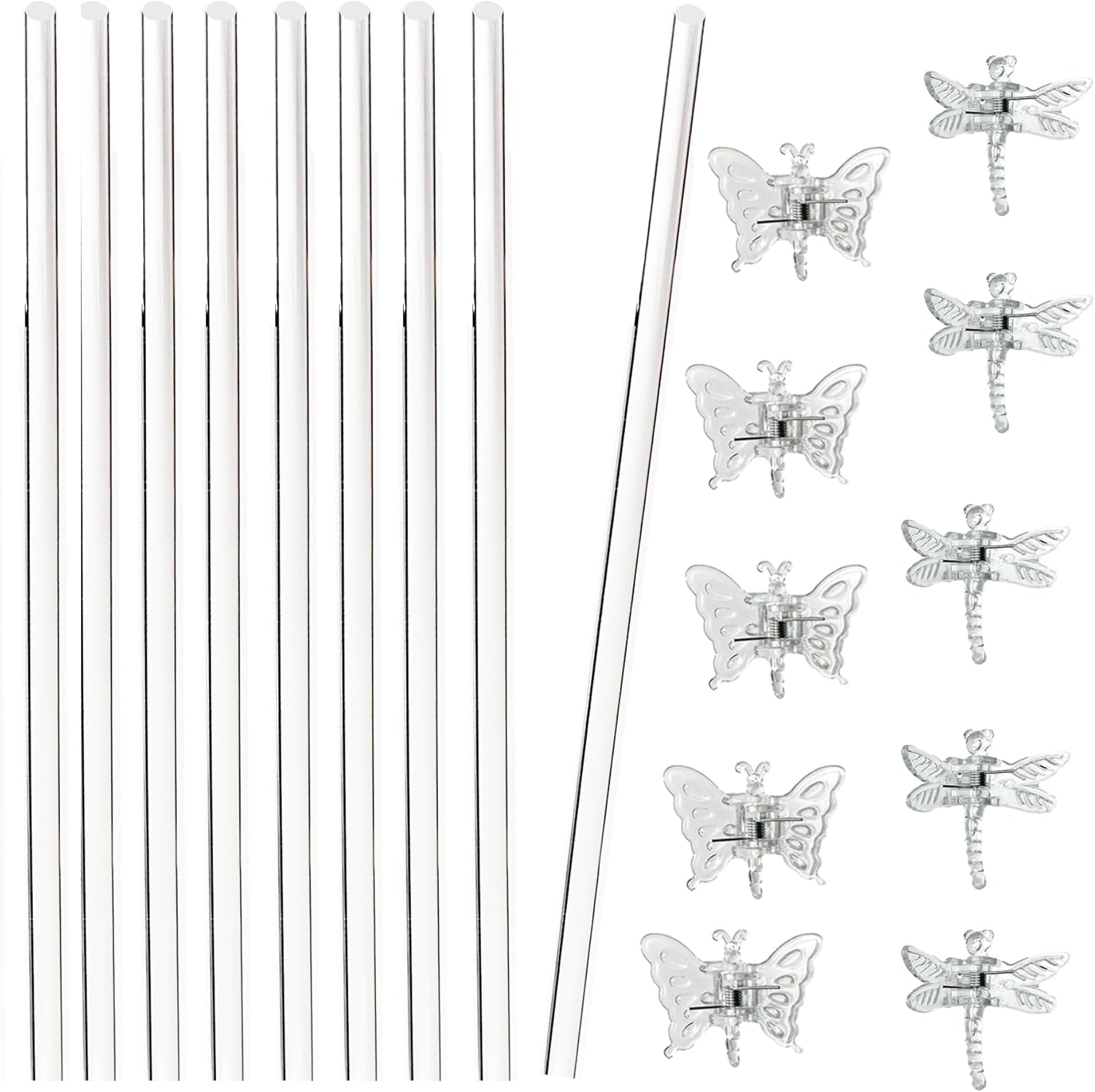 30Pcs Acrylic Plant Stakes Garden Single Stem Plant Support Stakes Clear Orchid Stakes and 30Pcs Clips Plant Support Sticks Clear Dragonfly Orchid Clip for Indoor and Outdoor Plants, Flowers, Tomatoes