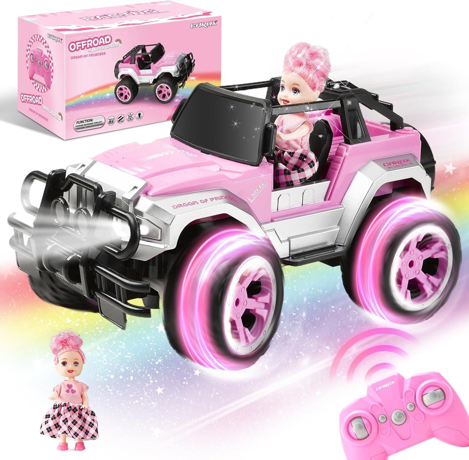 Remote Control Car for Girls, Pink RC Car with Doll and Sticker for Ages 6-10 Years Old Girls, 80 mins with Rechargeable Battery, 1:16 Scale 2.4Ghz, Birthday for Grils,OX11S (Pink)