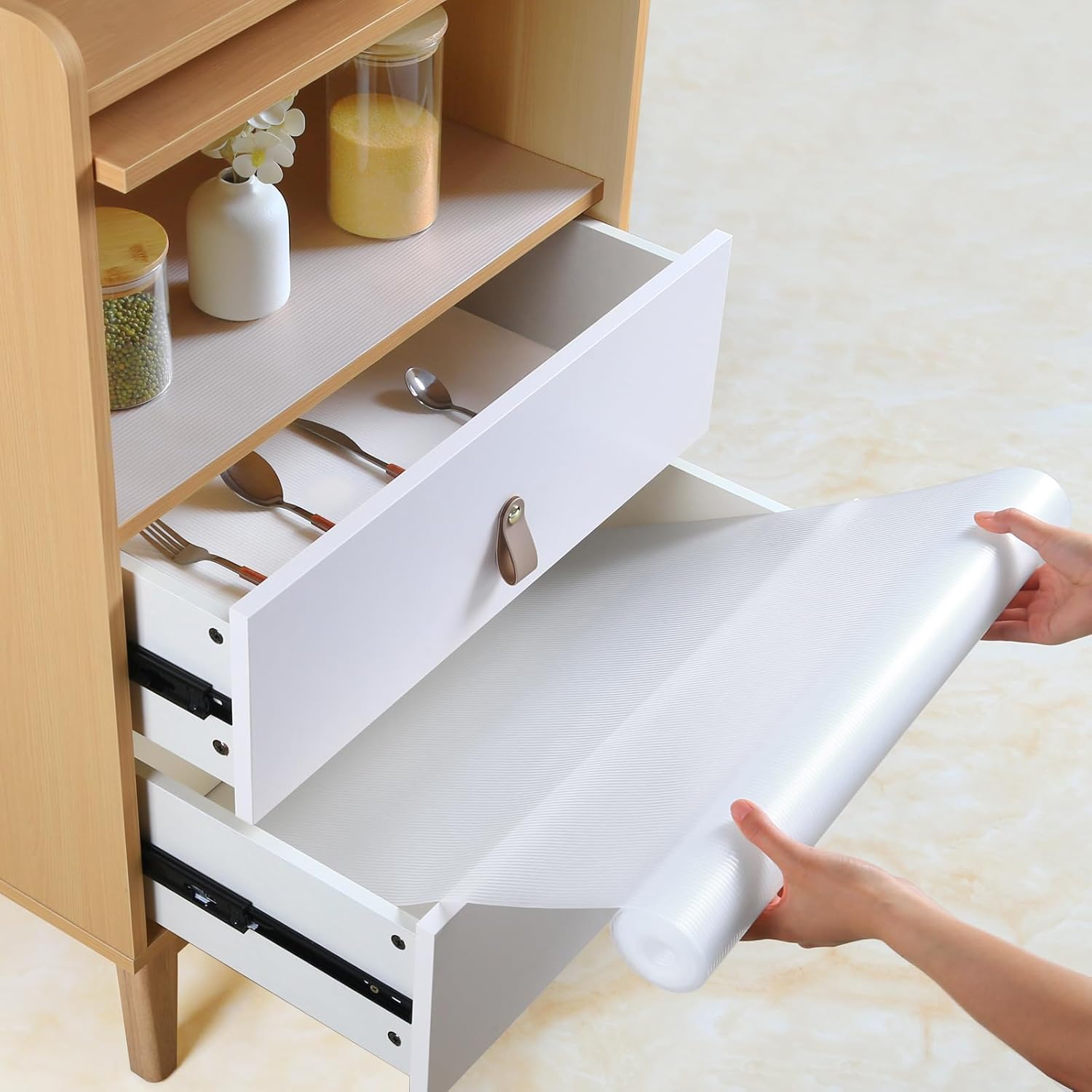 Shelf Liners 19 inch x 20 ft Shelf Liners for Kitchen cabinets nonstick Shelf Lining Drawer Mats EVA Protector for Cupboard (Clear Ribbed,19 inch x 20 ft)