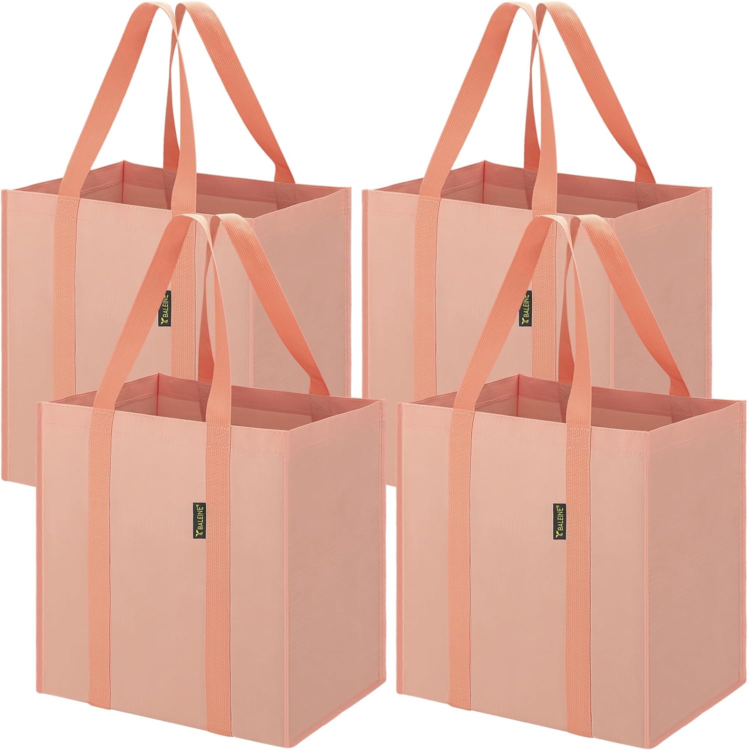 BALEINE 4 PK Grocery Bags Reusable Shopping Bags with Reinforced Bottom, Heavy Duty Foldable Tote BagsPink, 4 Pack