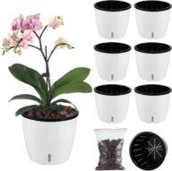 6 Pack-6.7 Inch White Self Watering Plant Pots for Indoor Plants with Water Indicator and Black Wick Pots, Large African Violet Pots, Self-Watering Planters for Devil’s Ivy, Orchid Pots for Home