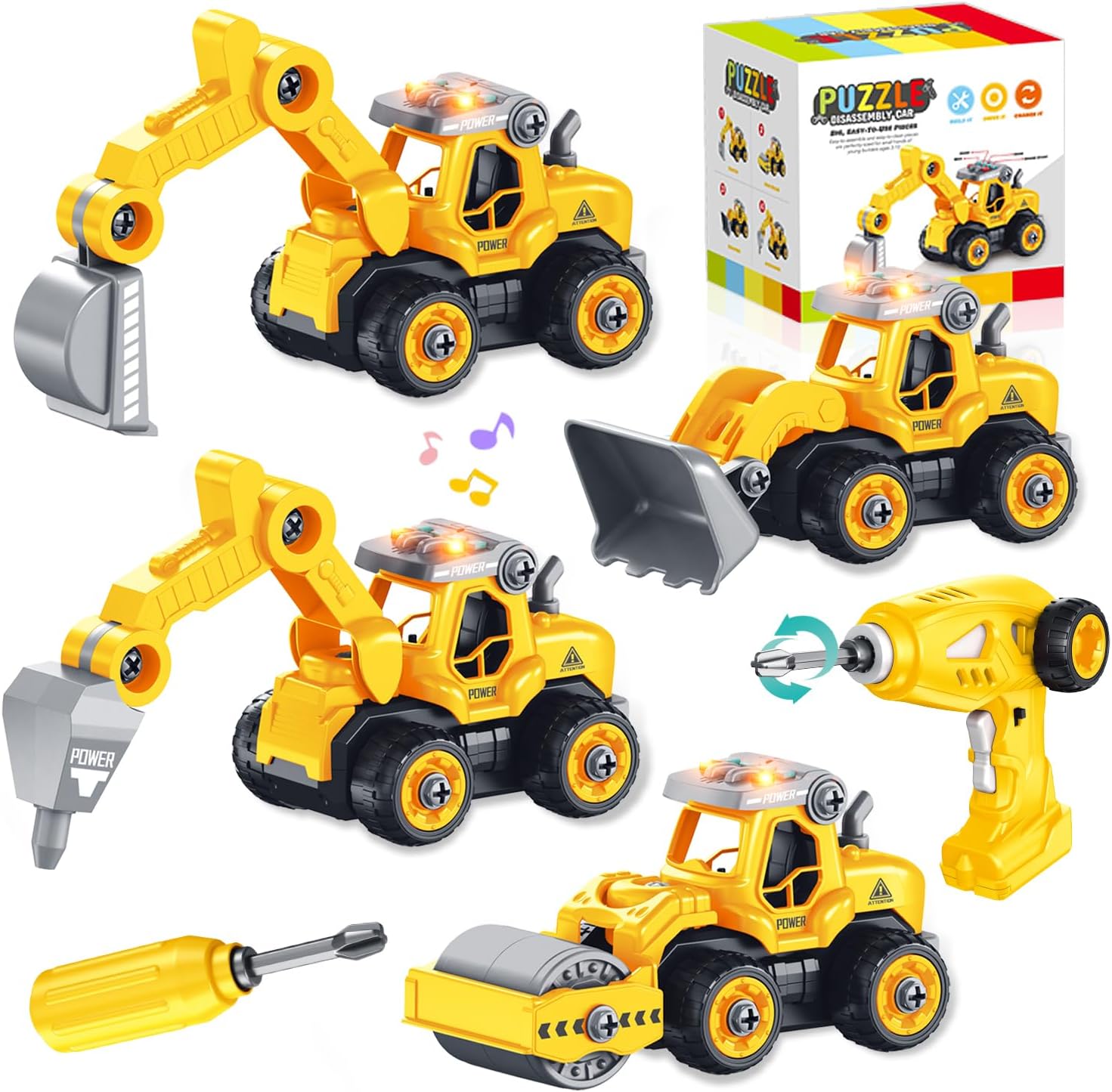 Take Apart Toys for 4 Year Old Boys, 4-in-1 Trucks Gifts for 3 4 5 6 7 8 Year Old Boys Girls, DIY STEM Construction Vehicle Building Toys with Electric Drill Remote Control