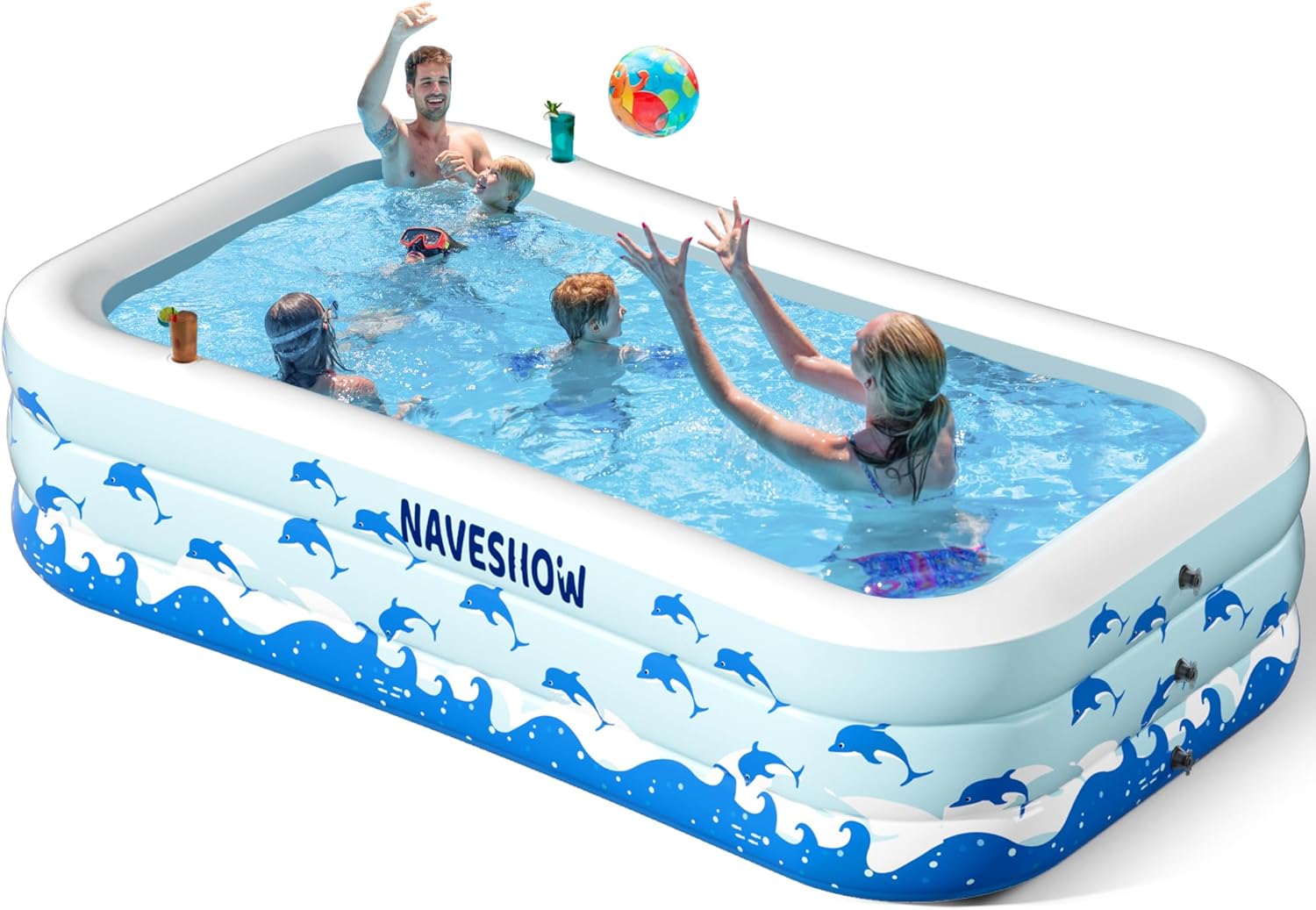 Inflatable Pool with Seats, Size:130″x 72″ x 22″ Ultra Thick Kiddie Pool for Kids and Adults, Blow Up above Ground Swimming Pool for Family, Backyard, Garden, Lawn