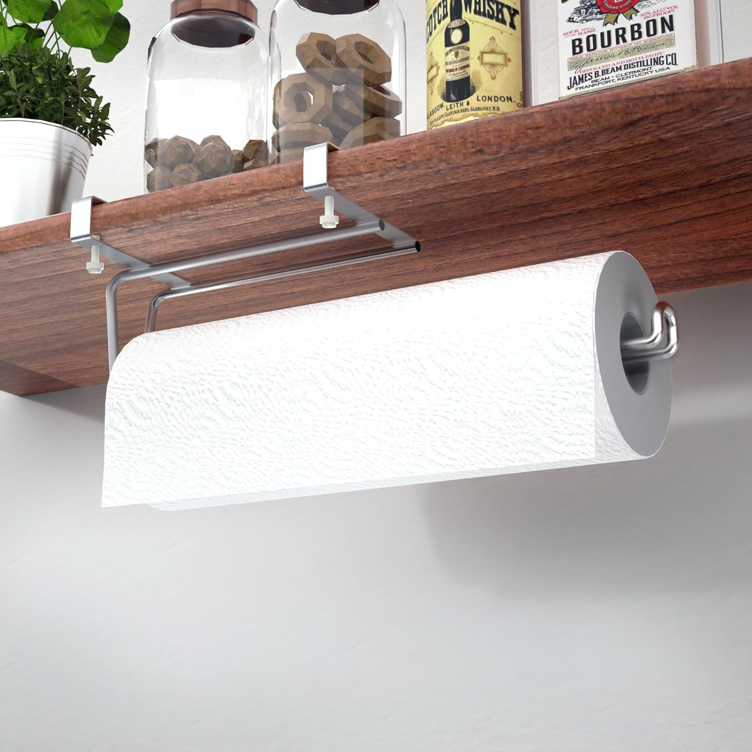 Paper Towel Holder Under Cabinet and Over The Door, No Damage Installation, SUS304 Stainless Steel Paper Towel Rack for Kitchen, Bathroom, Cloakroom