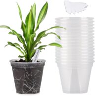 6-inch Transparent Plastic Planter Plant Nursery Pots with Drainage Hole Indoor Modern Decorative Containers for Orchid Plants Herb Flowers Cactus with 10pcs Plant Labels, 15pcs