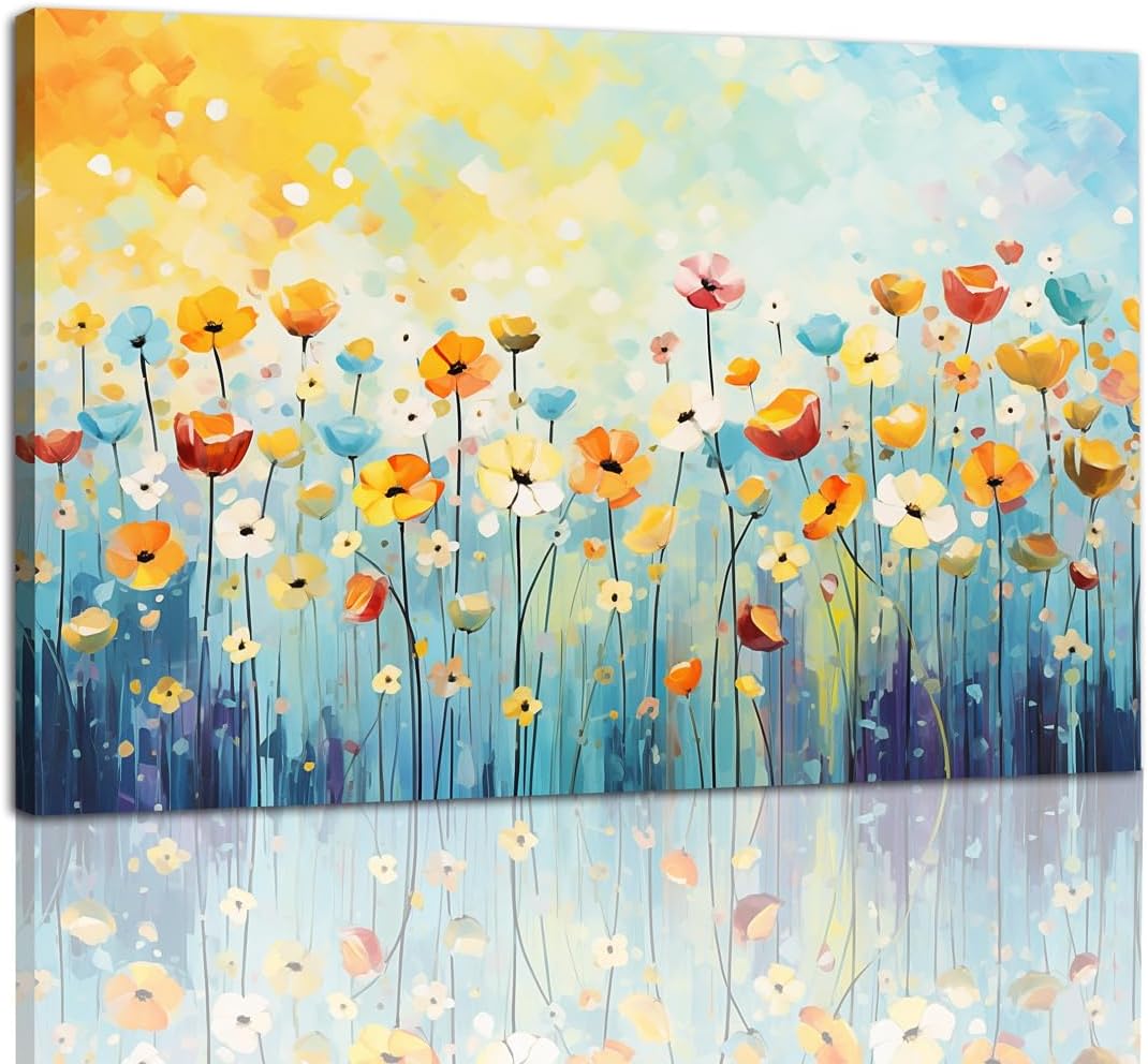 Floral Canvas Wall Art Decor Abstract Flower Pictures Print on Canvas for Living Room Colorful Wideflower Painting for Bedroom Watercolor Artwork for Bathroom Kitchen Office Home Decorations, Ready to