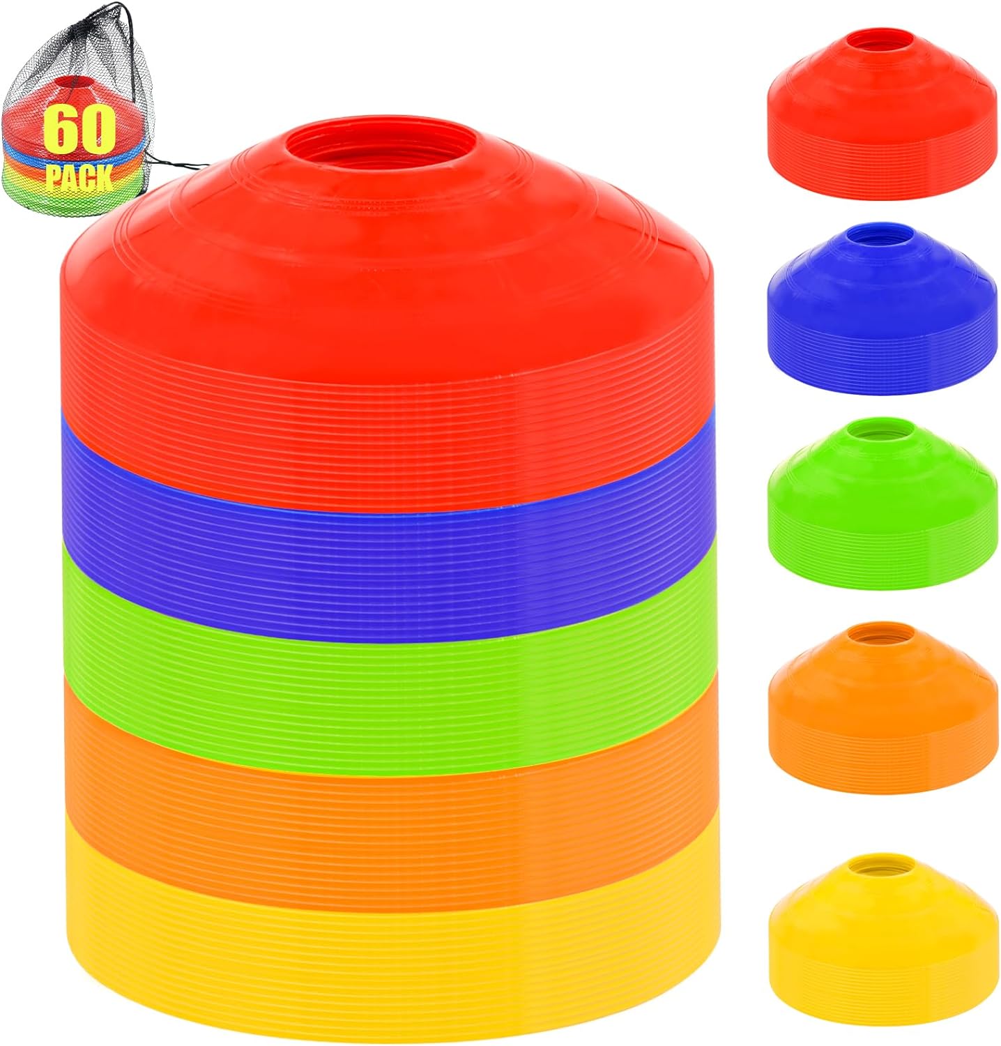 60 Pcs Agile Soccer Cones with Portable Bags Disc Cones Training Cones Sports Cones for Training, Football, Basketball, Kids, Sports, Field Cone Markers