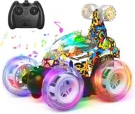 Kizeefun RC Stunt Car Invincible 360°Rolling Twister with Colorful Lights & Music Switch, Rechargeable Remote Control Car for Boys and Girls