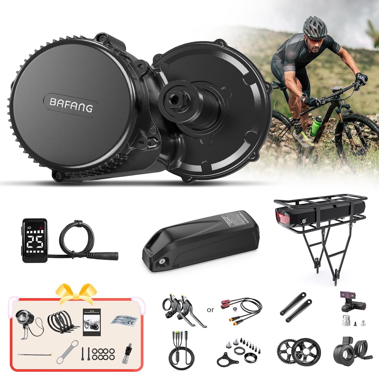 BAFANG 750W Mid Drive Kit : BBS02 Mid Motor with Battery (Optional) & Display & Chainring & Thumb Throttle, Ebike Conversion Kit for Adult Electric Mountain Commuter Road Bike, BBS02B DIY Bicycle