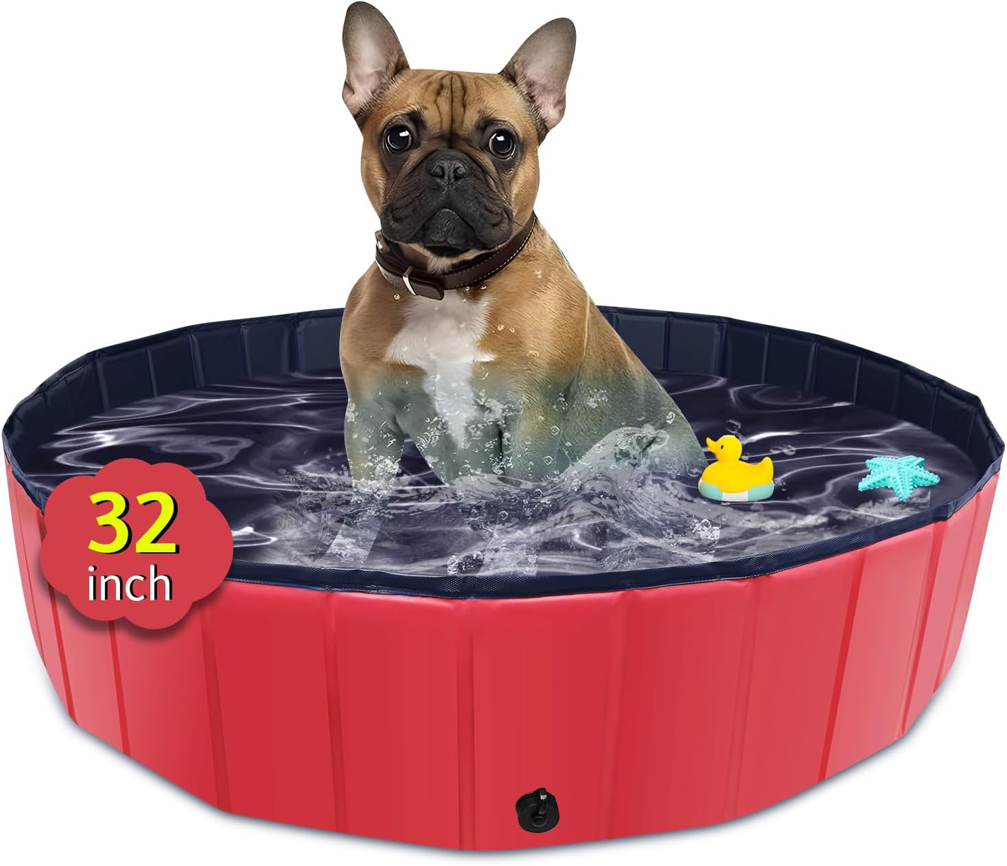 Foldable Dog Pool, 32″ x 8″ Kiddie Pool with Hard Plastic, Non-Slip Dog Bath Tub for Outdoor Backyard, Collapsible Dog Swimming Pool for Kids Dogs Pets (Red)