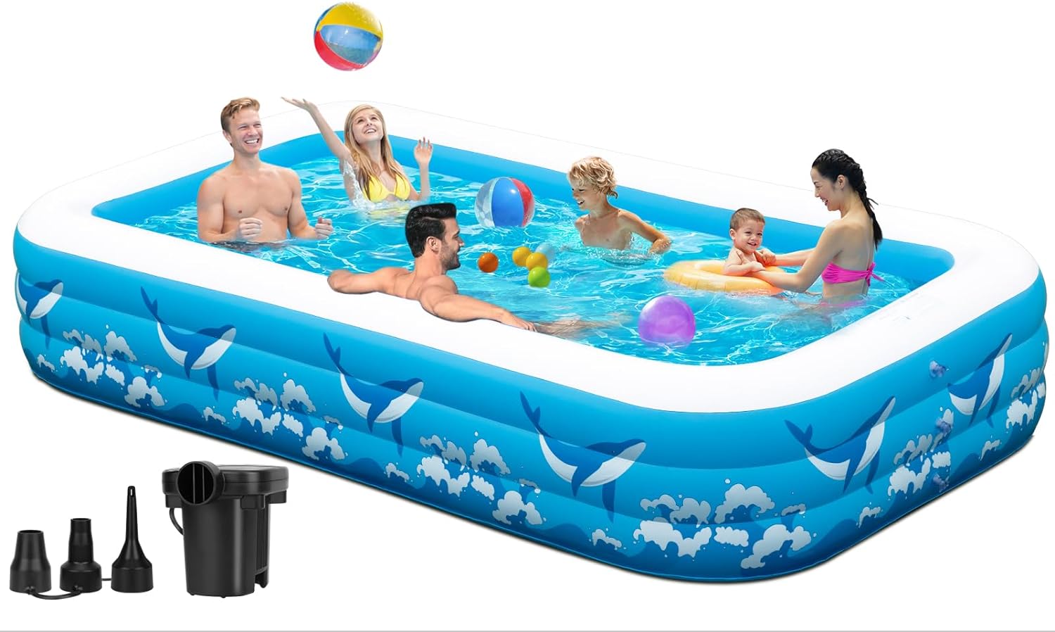 Large Inflatable Swimming Pool for Kids Adults, 130″x72″x22″ Blow Up Pools Kiddie Pool with Pump, Oversized Thickened Family Swimming Pools for Backyard Outdoor, Garden, Summer Water Party