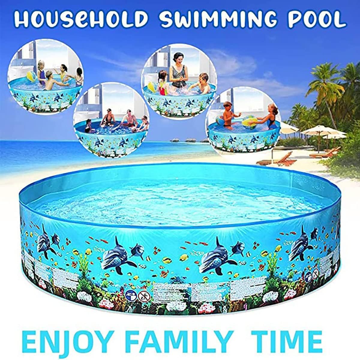 Play Pool for Kids Plastic Outdoor Swimming Pool Non-inflatable Folding Round Water Pool Children Snapset Swimming Pool(8FT (244CM x 38CM),Dinosaur)