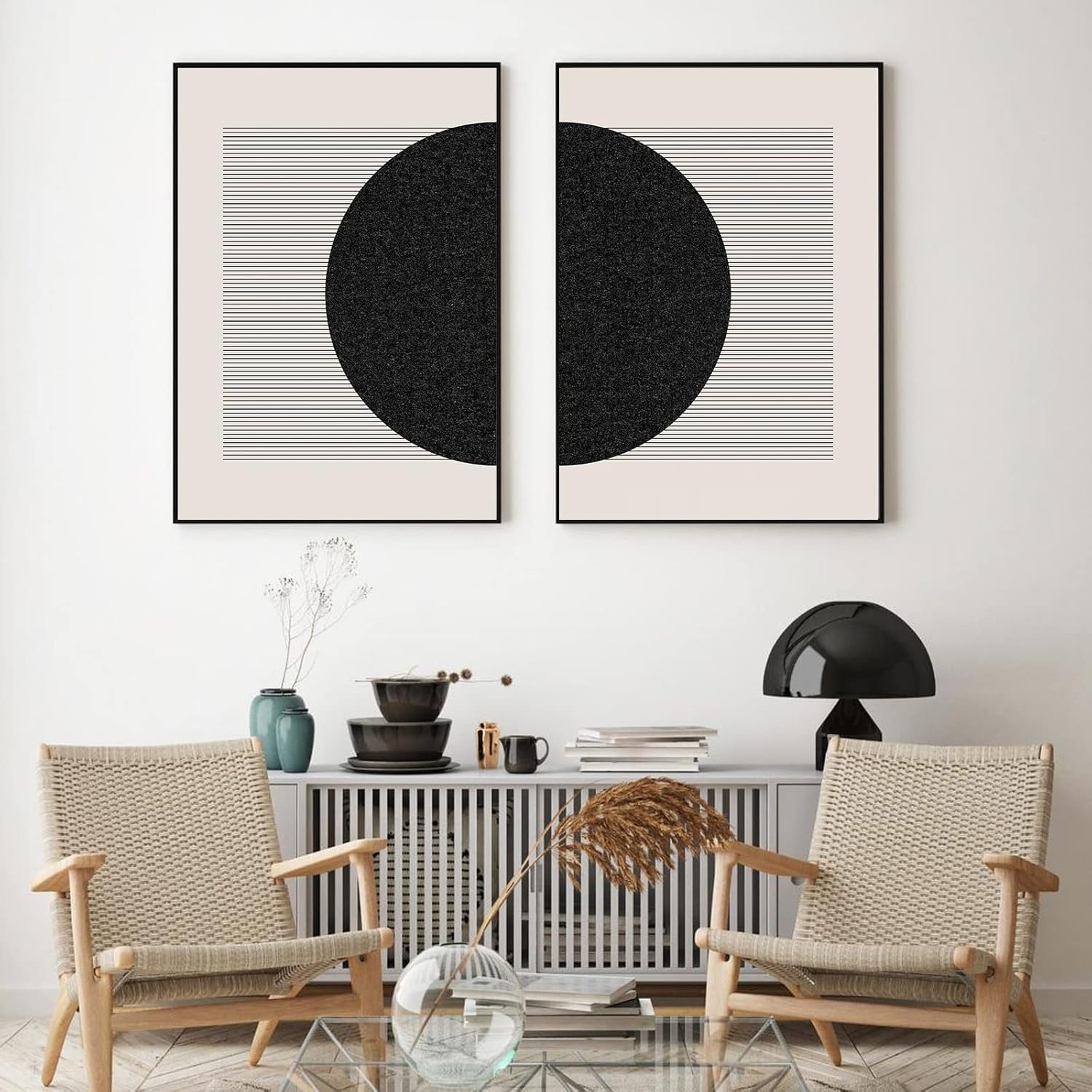 Black And Beige Minimalist Wall Art Black Geometric Picture Minimalist Boho Posters Abstract Geometric Print Black And Beige Boho Painting Line Canvas Boho Modern Artwork Decor 16x24inchx2 No Frame