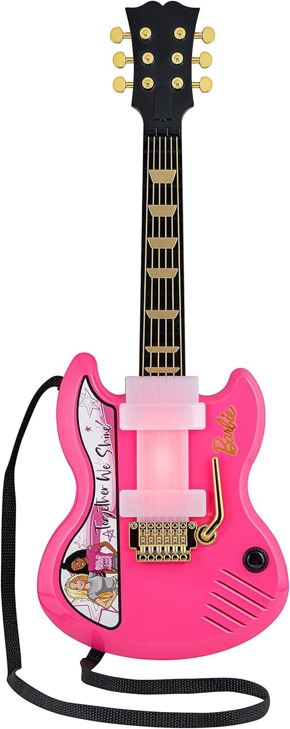 eKids Barbie Kids Guitar with Built-in Music and Whammy Bar, Musical Toy Guitar for Fans of Barbie Toys for Girls