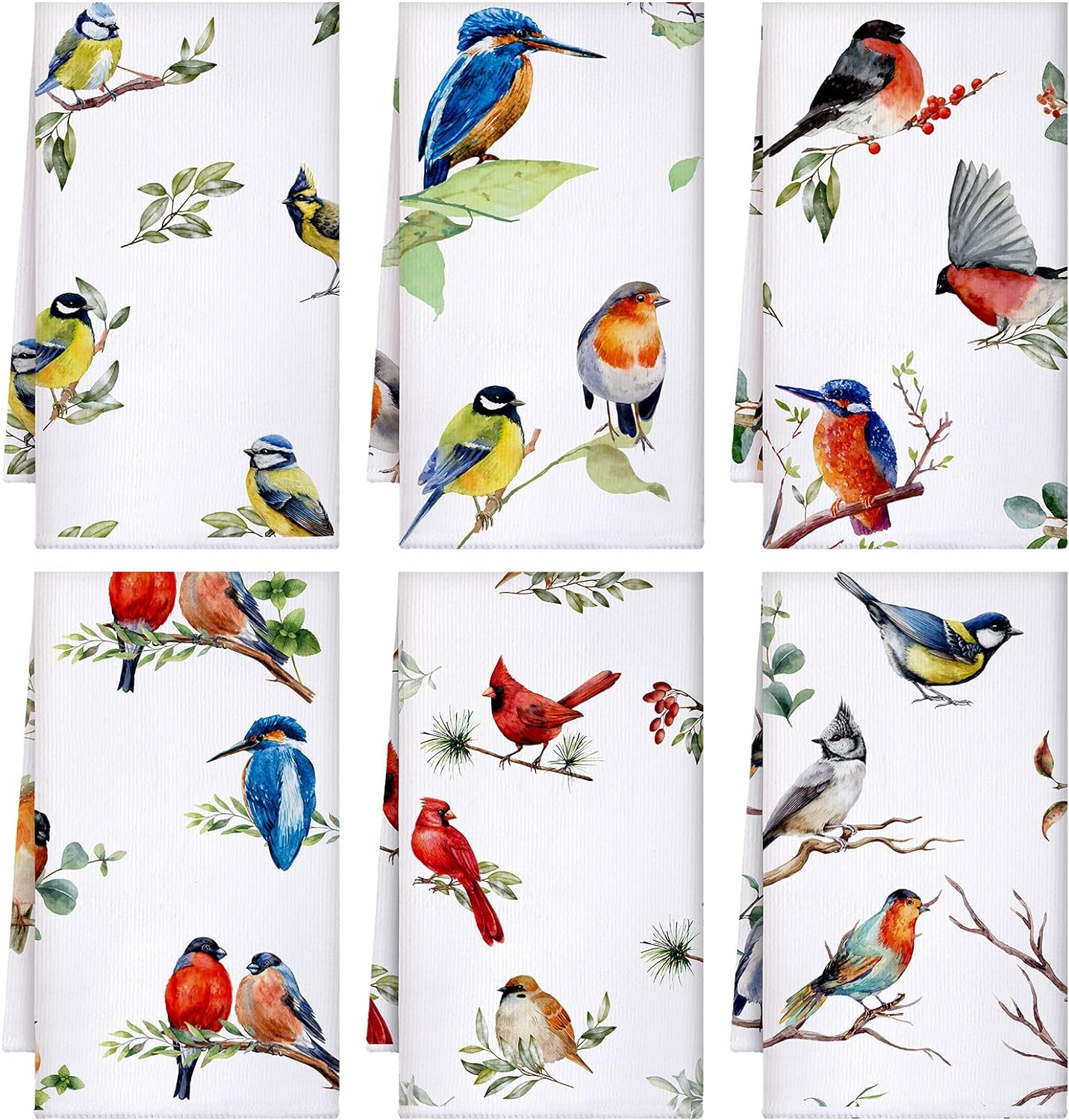 Set of 6 Birds Kitchen Towels Hummingbird Tea Towels Absorbent Dish Towels Birds on Branch 24 x 16 Inches Kitchen Gifts Cardinal Hand Towels Bird Lover Gifts for Farmhouse Kitchen Bathroom Decorations