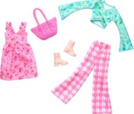 Barbie Fashion 2-Pack, Pink Dress, Green Top and Pink Pants, Boots, and Pink Purse