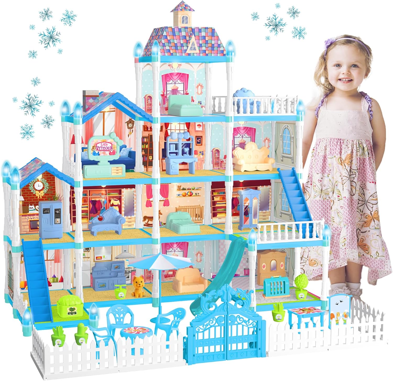 Dollhouse Doll House Toys – 4 Storeys Big Dreamhouse Pretend Play Building Playset with 12 Rooms,Courtyard,Dollhouse Asseccories and Furniture, Gift for 3 4 5 6 7 8 9 10 Year Old Girls Toys …