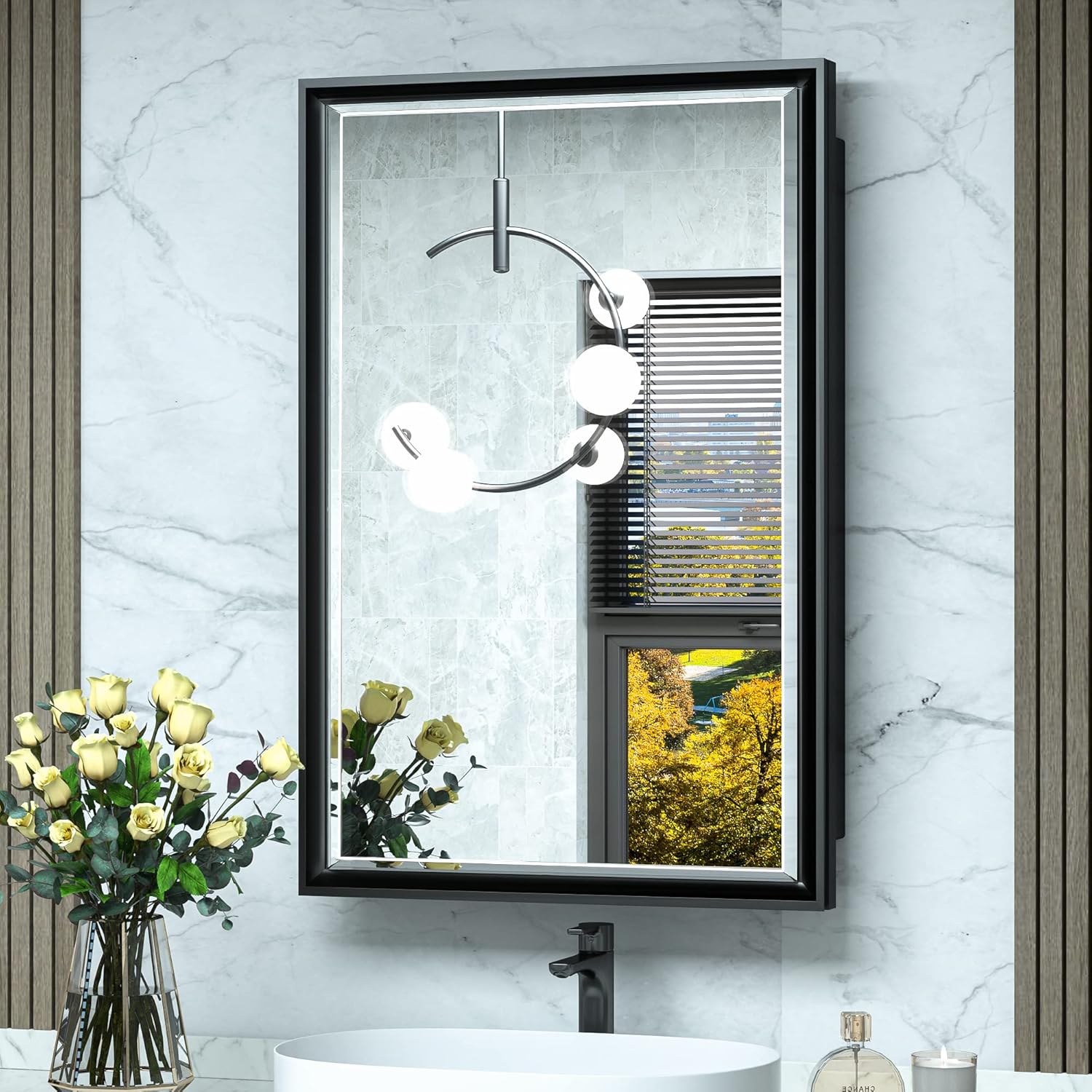 TokeShimi 16×24 Recessed Medicine Cabinet Bathroom Vanity Mirror Black Metal Framed Surface Wall Mounted with Aluminum Alloy Beveled Edges Design 1 Door for Modern Farmhouse