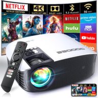 GooDee Smart 4K Projector with 5G WIFI and Bluetooth, Netflix/Amazn Prime Video Certified, Dolby Audio, 800ANSI Outdoor Projector, 400″ Zoom Home Theater Projector Compatible with TV Stick,iOS,Android