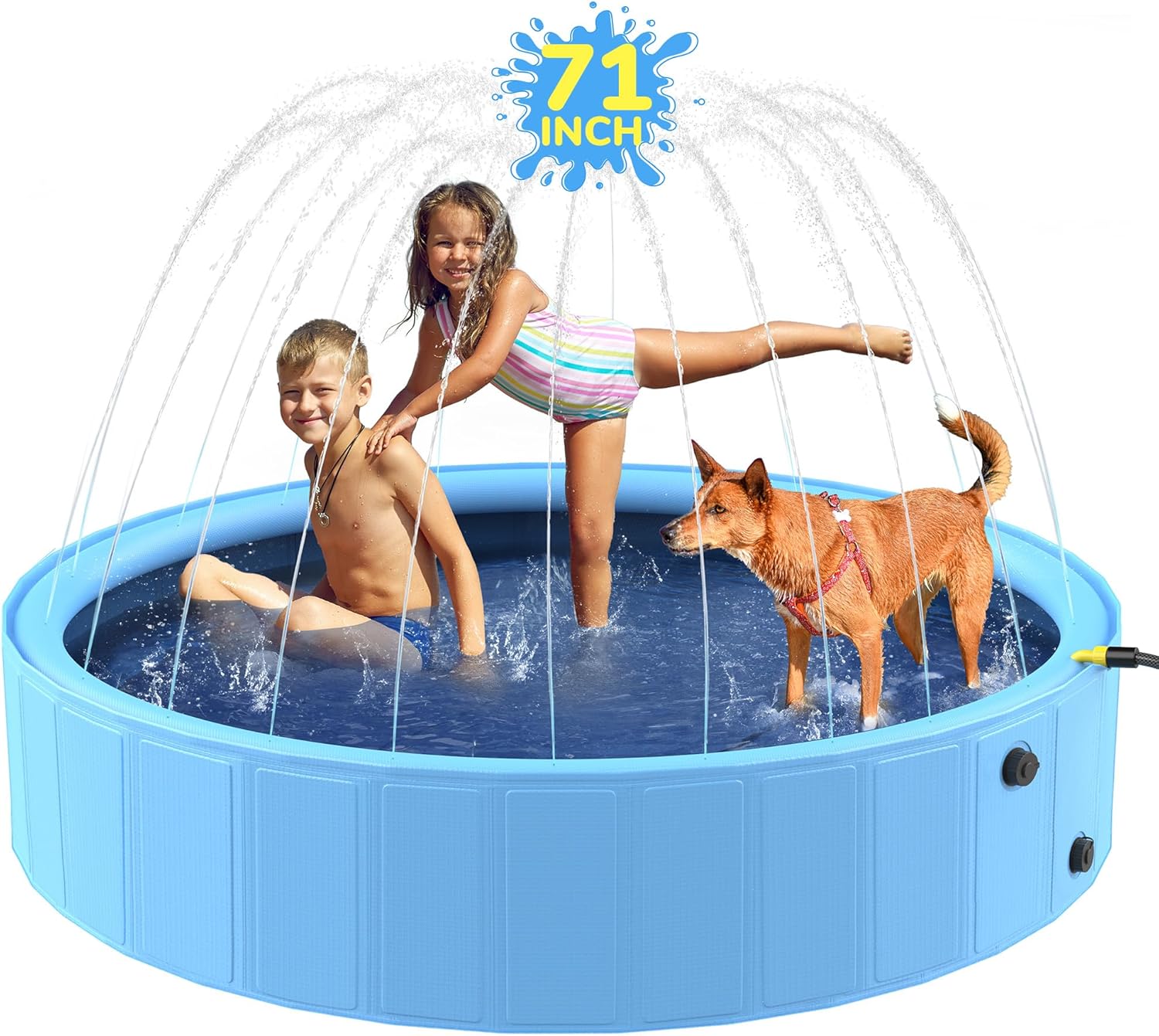 71” Foldable Dog Pool, Sprinkler Pool for Kids, Non-Slip Kids Pool, Dog Swimming Pool for Kids, Heavy Duty Dogs Splash Pad Pools for Large Dogs, Hard Plastic Kiddie Pool for Backyard