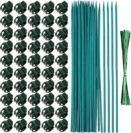 Jetec 50 Pieces Orchid Clips Plastic Garden Plant Clips with 30 Pieces Green Bamboo Plant Stakes, 30 Pieces Metallic Twist Ties for Supporting Stems Vines Stalks Grow Upright (38 cm)