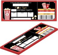 Birthday Cards-20 Movie Night Ticket Invite Cards-Red and Black Birthday Invitation with Envelopes for Movie Lovers-Party Favor & Supplies (3×8 inch)-A02