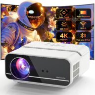 [Auto Focus/Keystone] DBPOWER Projector 4K with 5G WiFi and Two-Way Bluetooth, 600ANSI FHD Native 1080P Outdoor Movie Projector with 4P4D/PPT/Zoom, Mini Home Projector Compatible w TV Stick (White)