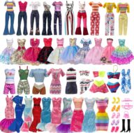 29 Pieces Doll Clothes and Accessories for 11.5 Inch Girl Dolls Outfit Including 5 Tops,5 Pants,3 Dresses,2 Fashionable Dresses,2 Swimwear,6 Pairs of Shoes, 1 Bag, 5 Hangers