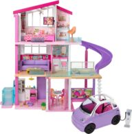 Barbie DreamHouse Dollhouse with 70+ Accessories, Working Elevator & Slide, Lights & Sounds + Barbie Car “Electric Vehicle” with Charging Station and Plug