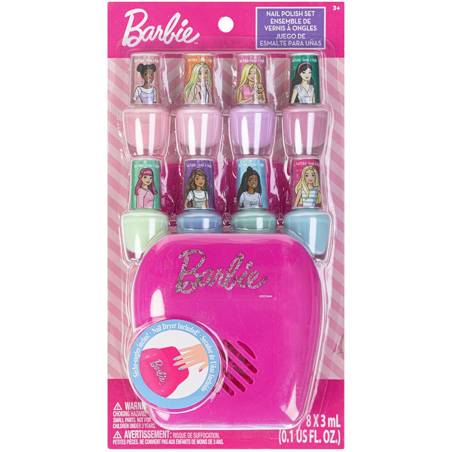 Barbie -Townley Girl Non-Toxic Peel-Off Water-Based Safe Nail Polish Set with Nail Dryer for Kids, Batteries Not Included, Ages 3 and Up