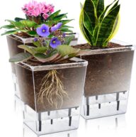 Self Watering Pots Set, 3 Pack 5 Inch Self Watering Pots for Indoor Plants, Clear Planter Pot with Deep Reservoir for Spider Plant, Orchid, African Violet