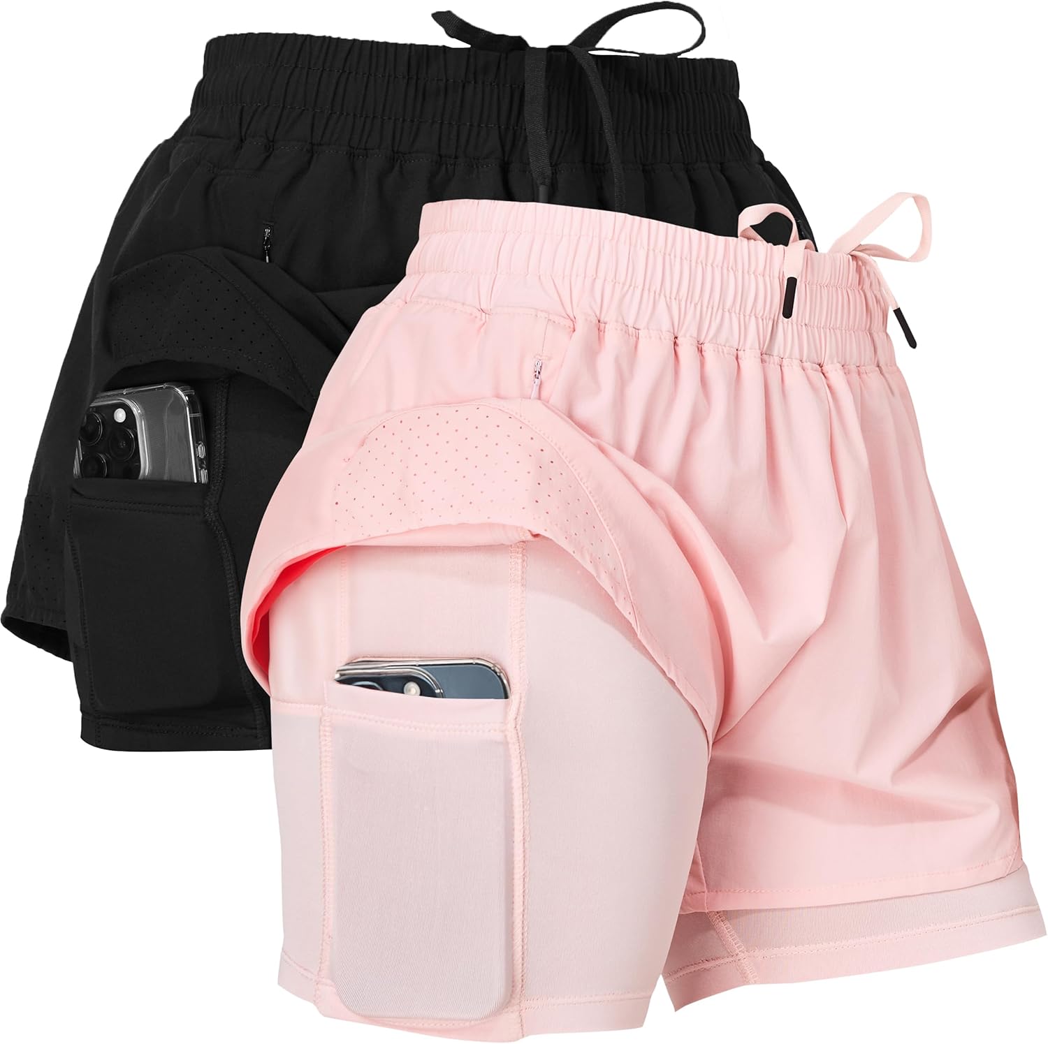 Ultra Performance Gym Shorts Women Pack of 2, Nylon Compression Workout Shorts Women with Liner