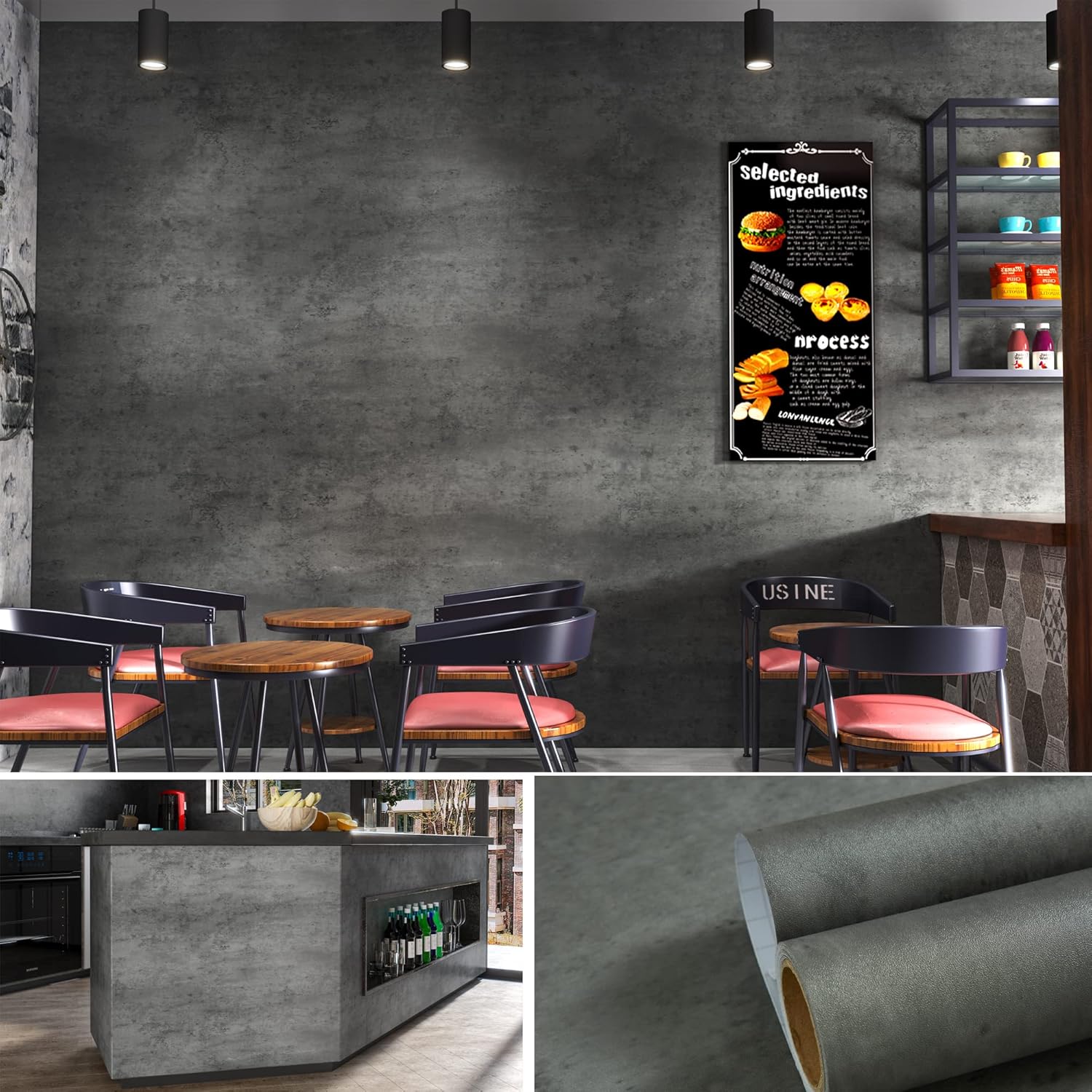 16″x356″ Dark Grey Concrete Wallpaper Peel and Stick Cement Contact Paper for Walls Cement Wallpaper Black Wall Paper Sticker Pull and Stick Bedroom Living Room Matte Contact Paper for Countertops