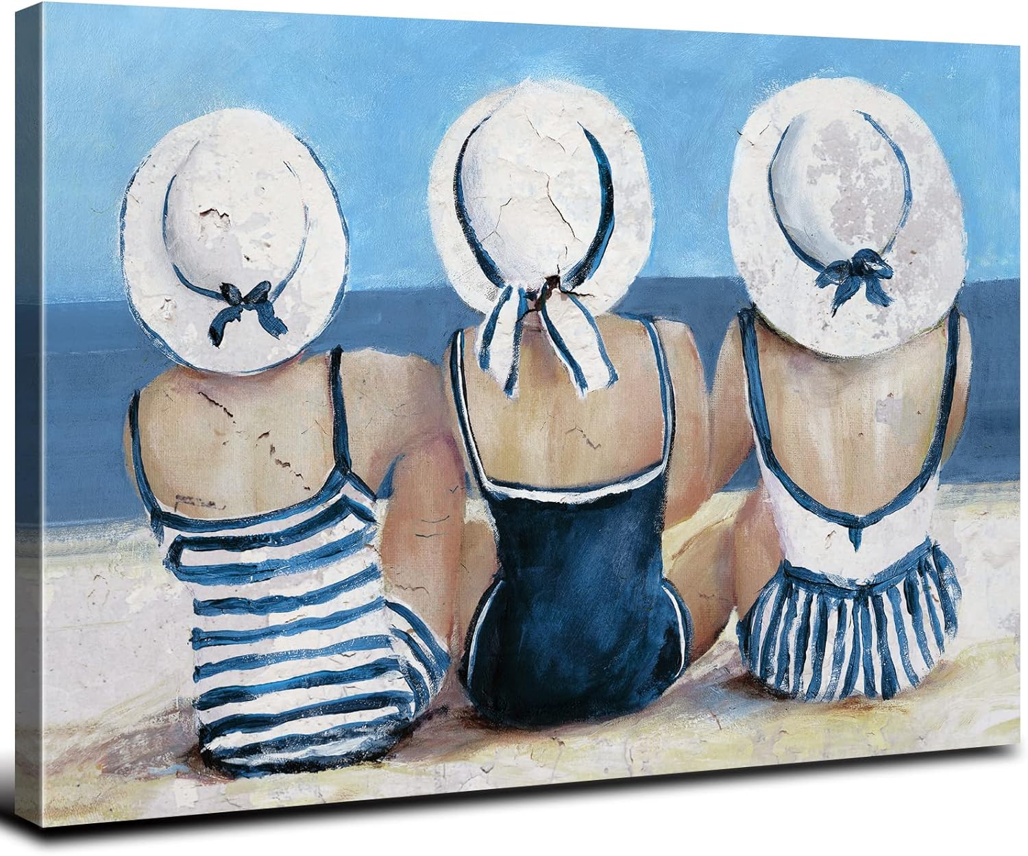 Coastal Wall Art for Living Room Beach Bathroom Ocean Decor Blue and White Seascape Beach Girls Painting Modern Artwork Nautical Swimsuit Beauty Canvas Picture Bedroom Beach House Home Decorations