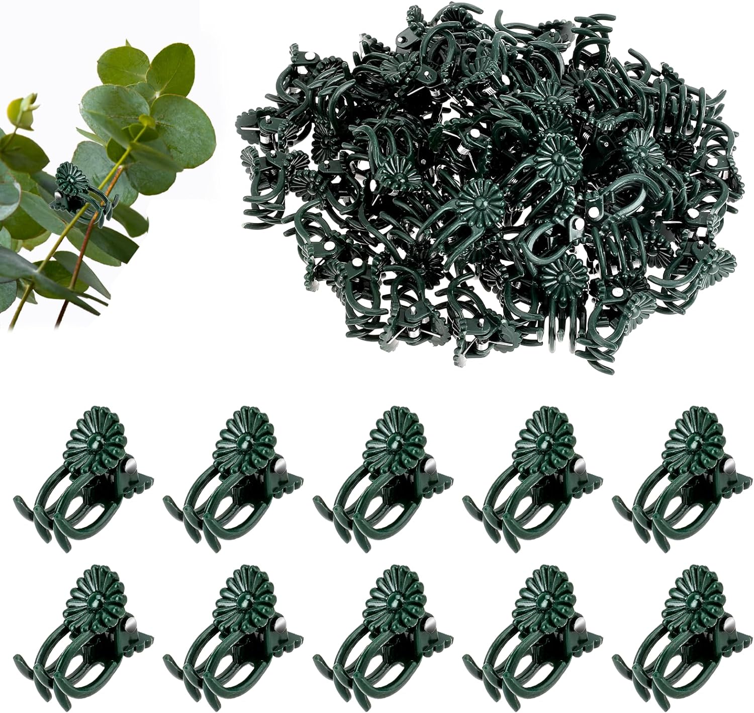 100 Pcs Plant Clips for Climbing Plants Green Orchid Clips Tiny Plant Support Clips Flower Vine Clips Garden Clips for Climbing Plants Stakes Supporting Stems Vines Plant cage