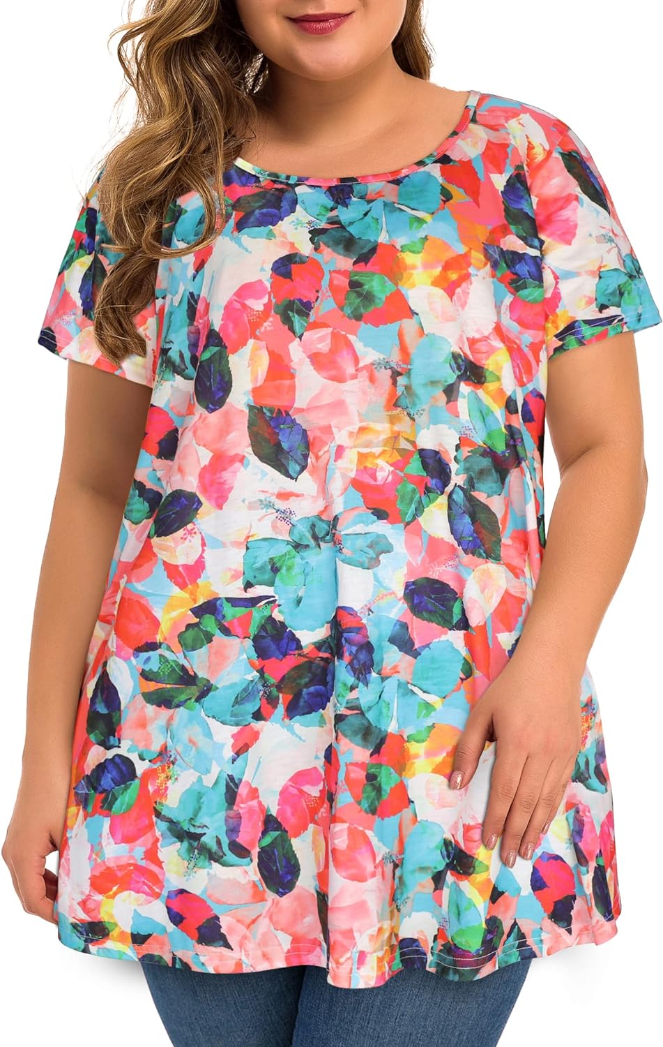 Plus Size Tops for Women Tunic Floral Casual Short Sleeves T Shirts Flowy Blouses