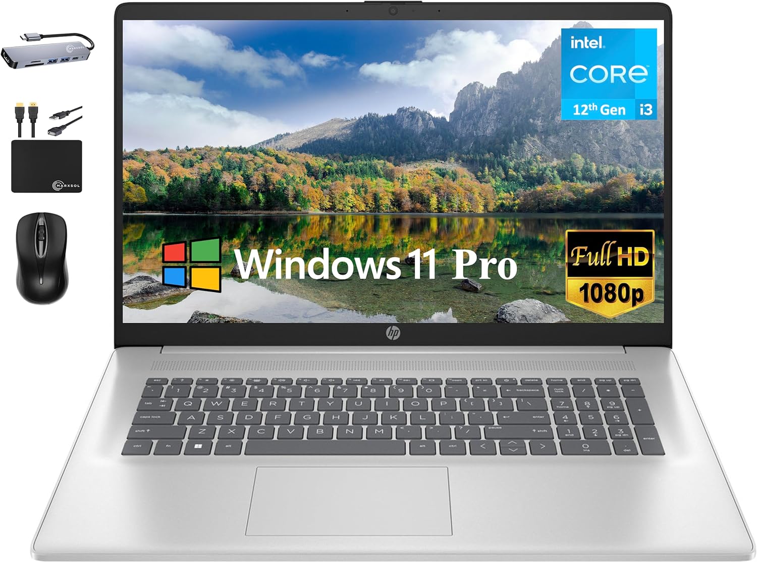 HP 2024 Essential 17.3″” FHD Business Laptop Computer, Intel Core i3-1215U (6-Core), 32GB RAM, 1TB PCIe SSD, Fullsize Keyboard, Webcam, Wi-Fi, HDMI, Windows 11 Pro +MarxsolAccessory, Natural Silver