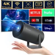 Mini Projector with Android TV 11.0, Support 1080P Smart Portable Projector with 5G WiFi and Bluetooth, 10000 Lumen，Auto Keystone Correction, Premium 360 Sound, 40″-130″ Screen Video Projector