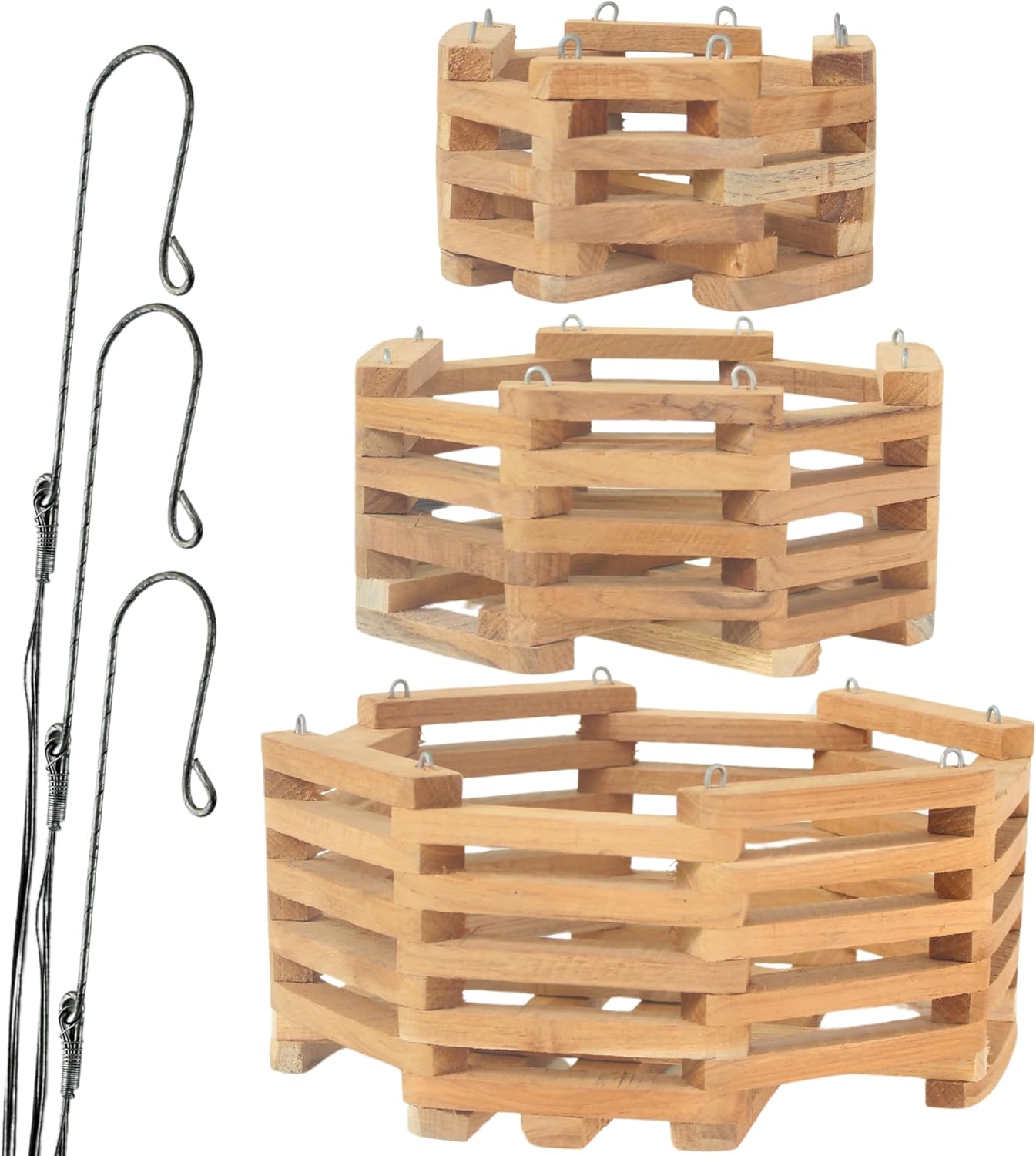 3 Wooden Octagon Shaped Orchid Baskets with Hangers.1 x Basket 10 Inches Wide, 1 x 8 Inches Wide, 1 x 6 Inches Wide, Orchid Vanda Baskets, Wooden Hanging Orchid Baskets, Orchid Boxes