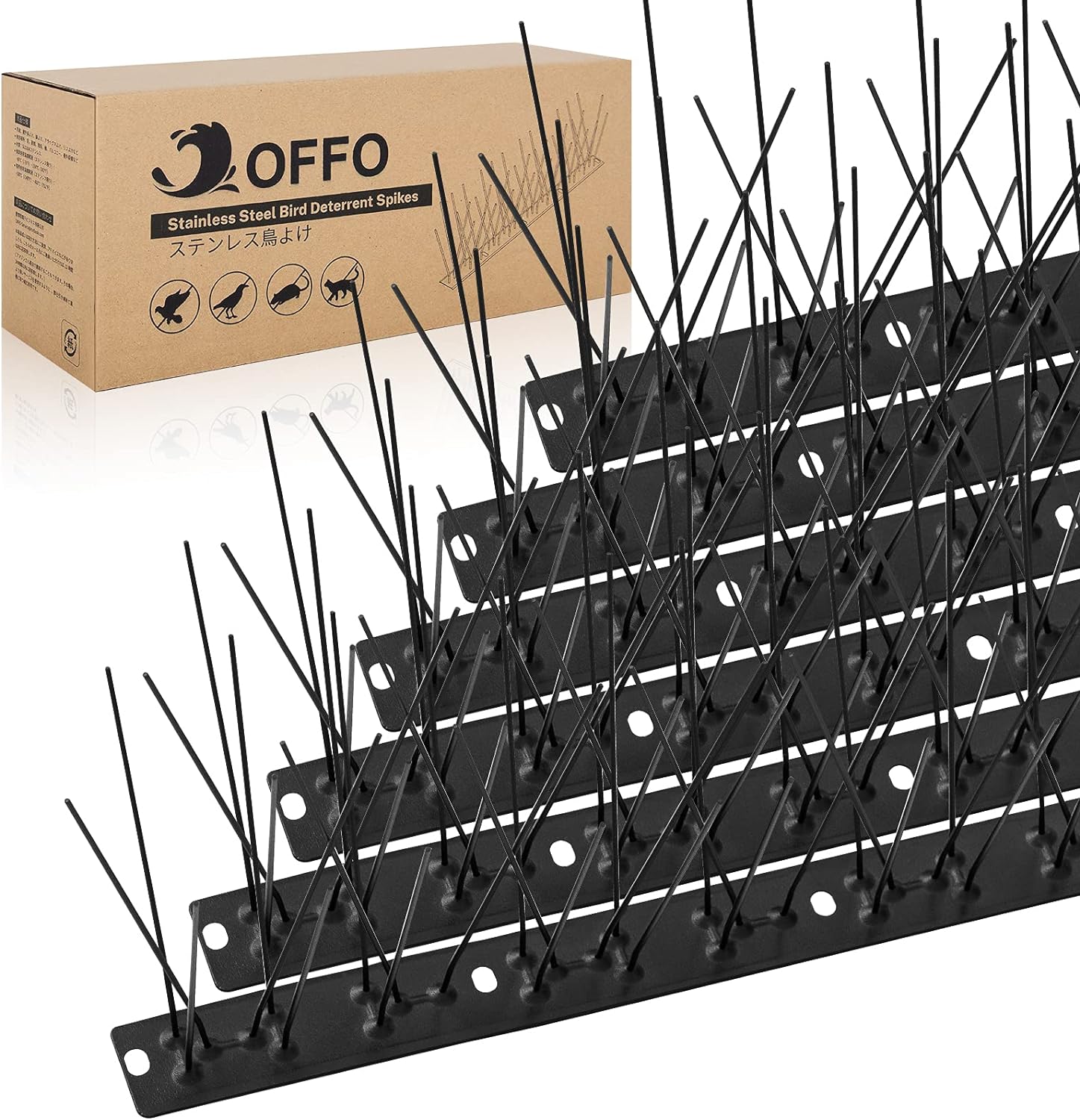 OFFO Black Bird Spikes Pre-Assembled for Pigeons Birds, Cover 10 Feet Durable Bird Spikes with Stainless Steel for Fence Roof Mailbox Window