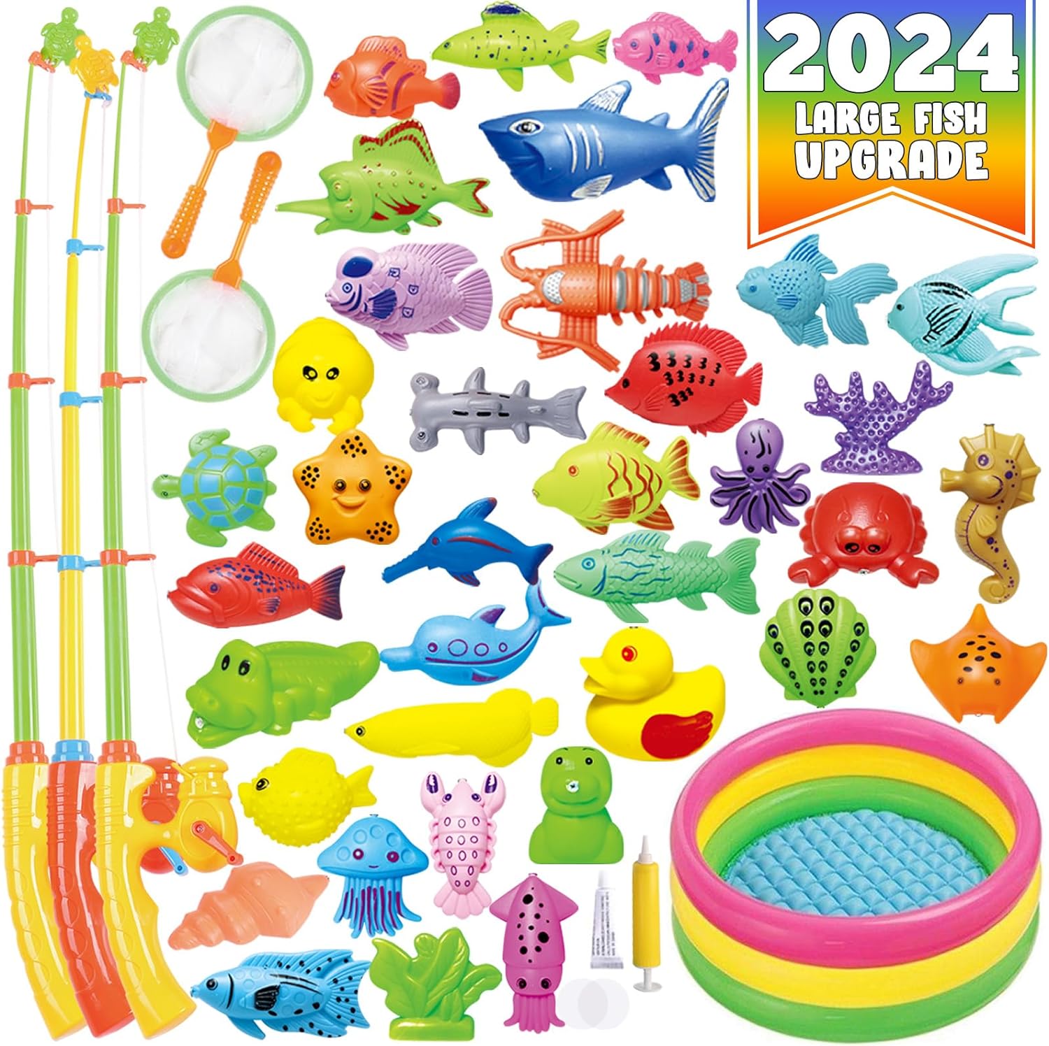 CozyBomB™ Magnetic Fishing Toys Game Set for Kids | Water Table Bathtub kiddie Pool Party with Pole Rod Net, Plastic Floating Fish-Toddler Color Ocean Sea Animals age 3 4 5 6 Year