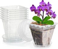 Orchid Pot, 7 Pack 6 Inch Clear Square Plastic Breathable Orchid Pots for Repotting, Plant Potswith Holes and Saucers for Indoor Plants, Spider Plant, Orchid, African Violet