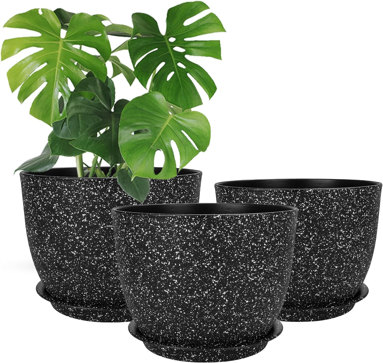 CSYY 10/9/8 inch Plant Pots, Plastic Planters Set of 3 Self Watering Flower Pots with Mesh Drainage Holes Modern Garden Pots for Indoor Outdoor Plants Flowers (Black)