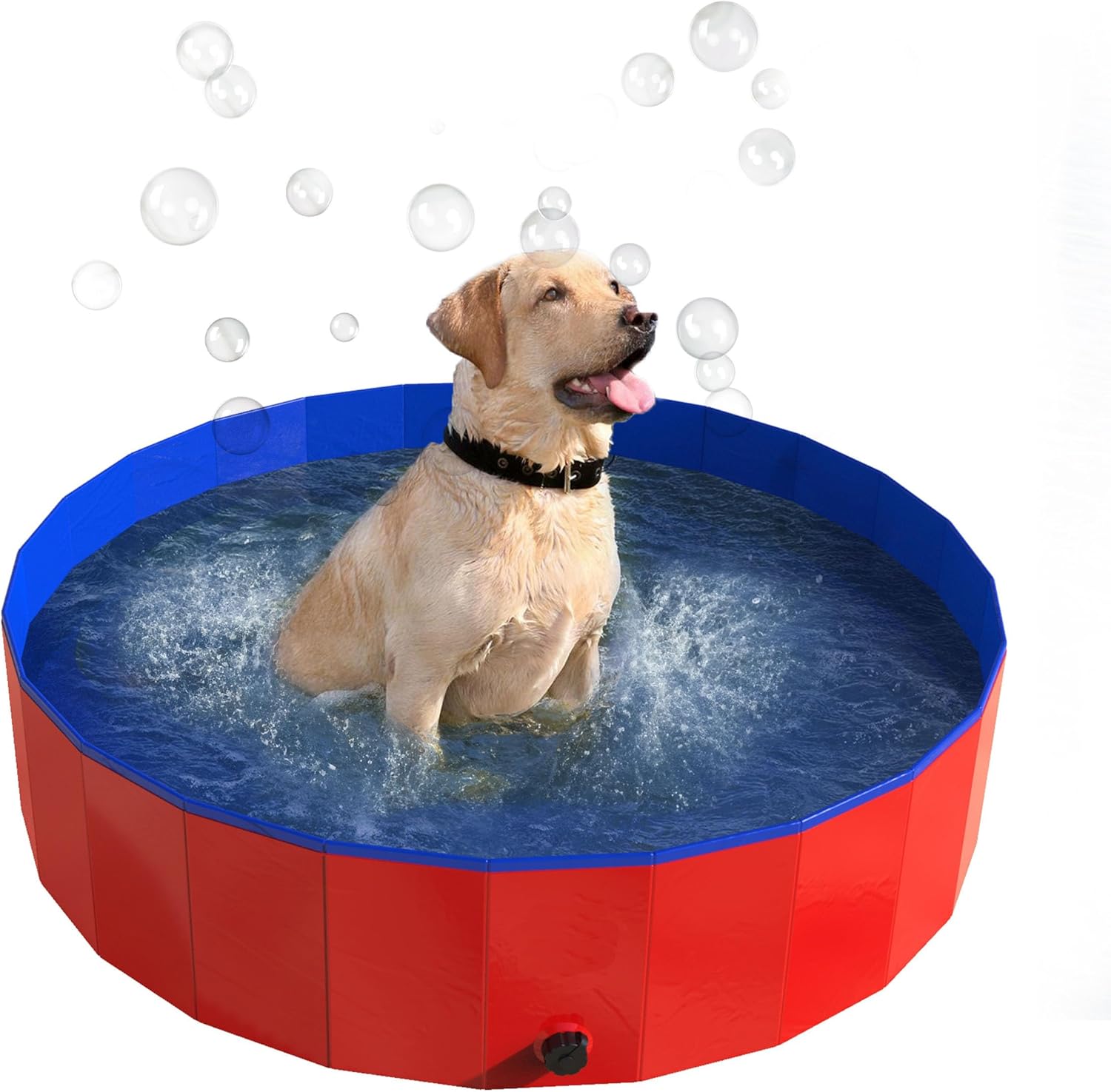 Portable Plastic Pool for Dogs – 47-Inch Diameter Foldable Pool with Carrying Bag – Large Pet Pool with Drain for Bathing or Play by PETMAKER (Red)