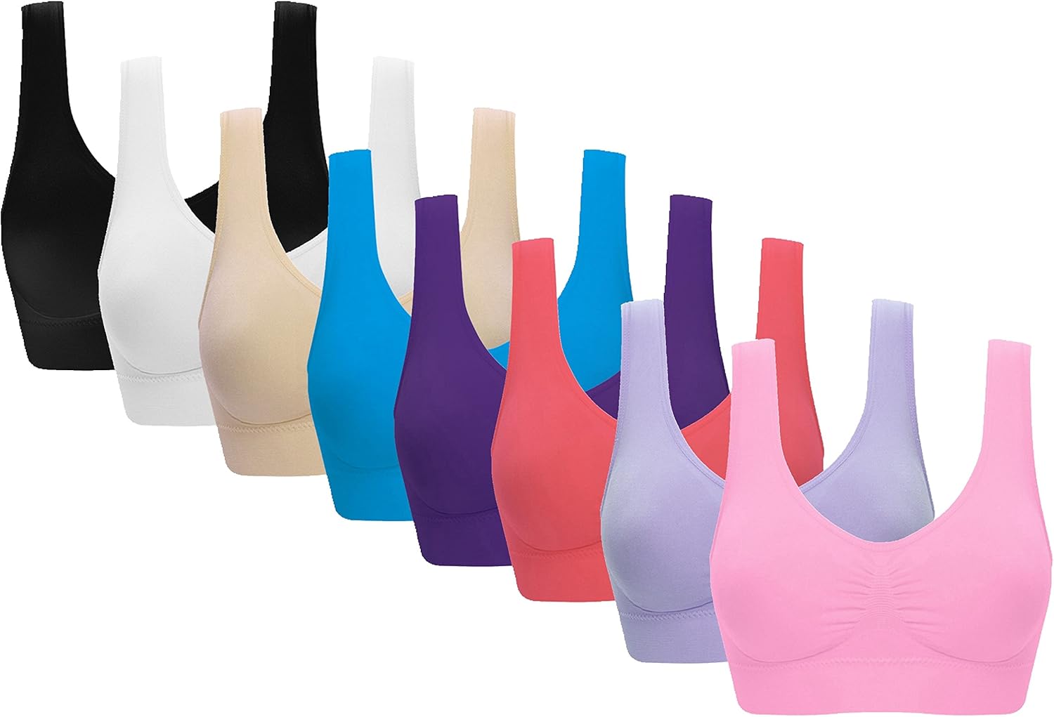 Vermilion Bird Women’s 3 Pack Seamless Comfortable Sports Bra with Removable Pads